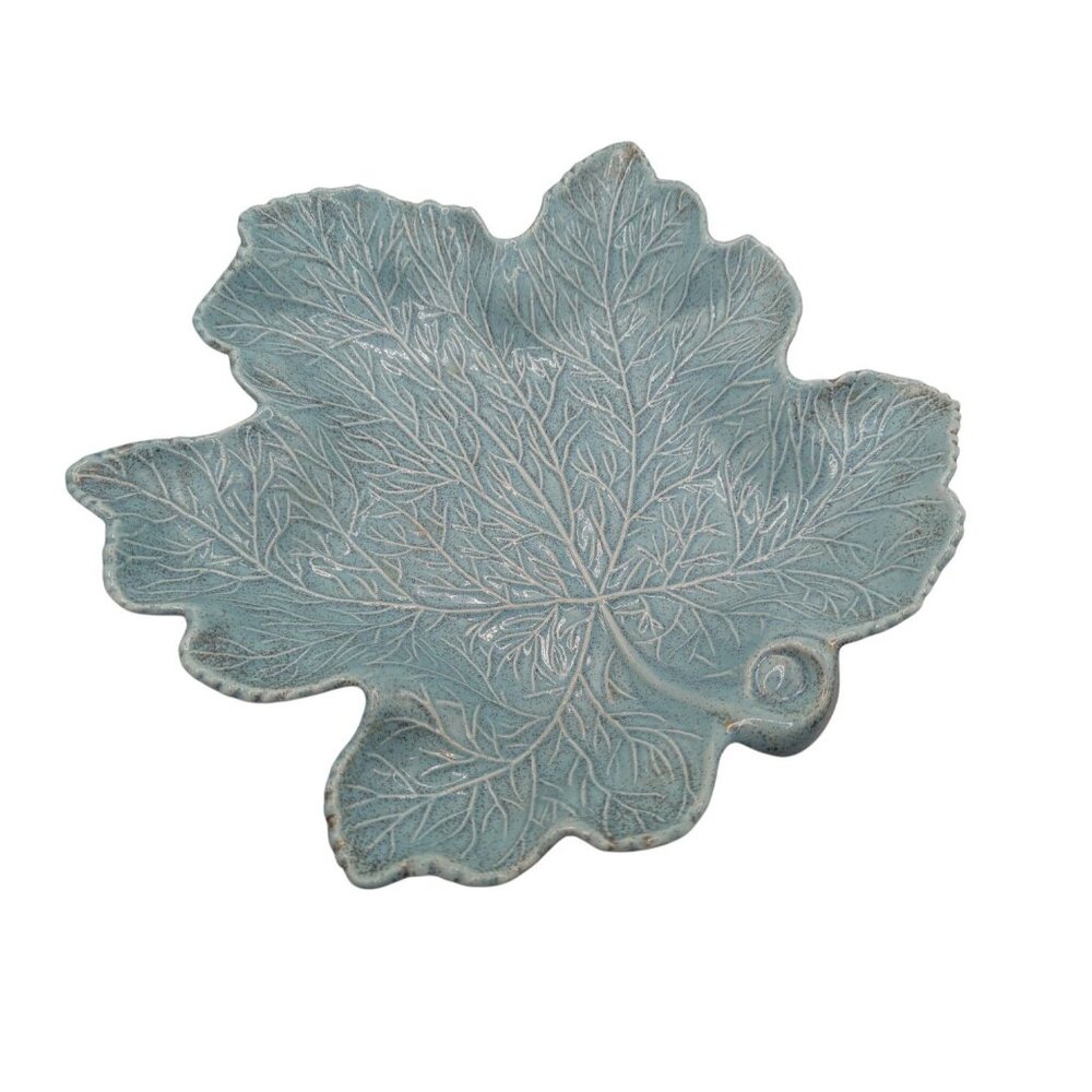 Vintage California Pottery Maple Leaf Platter in Turquoise 13" - Picture 9 of 13